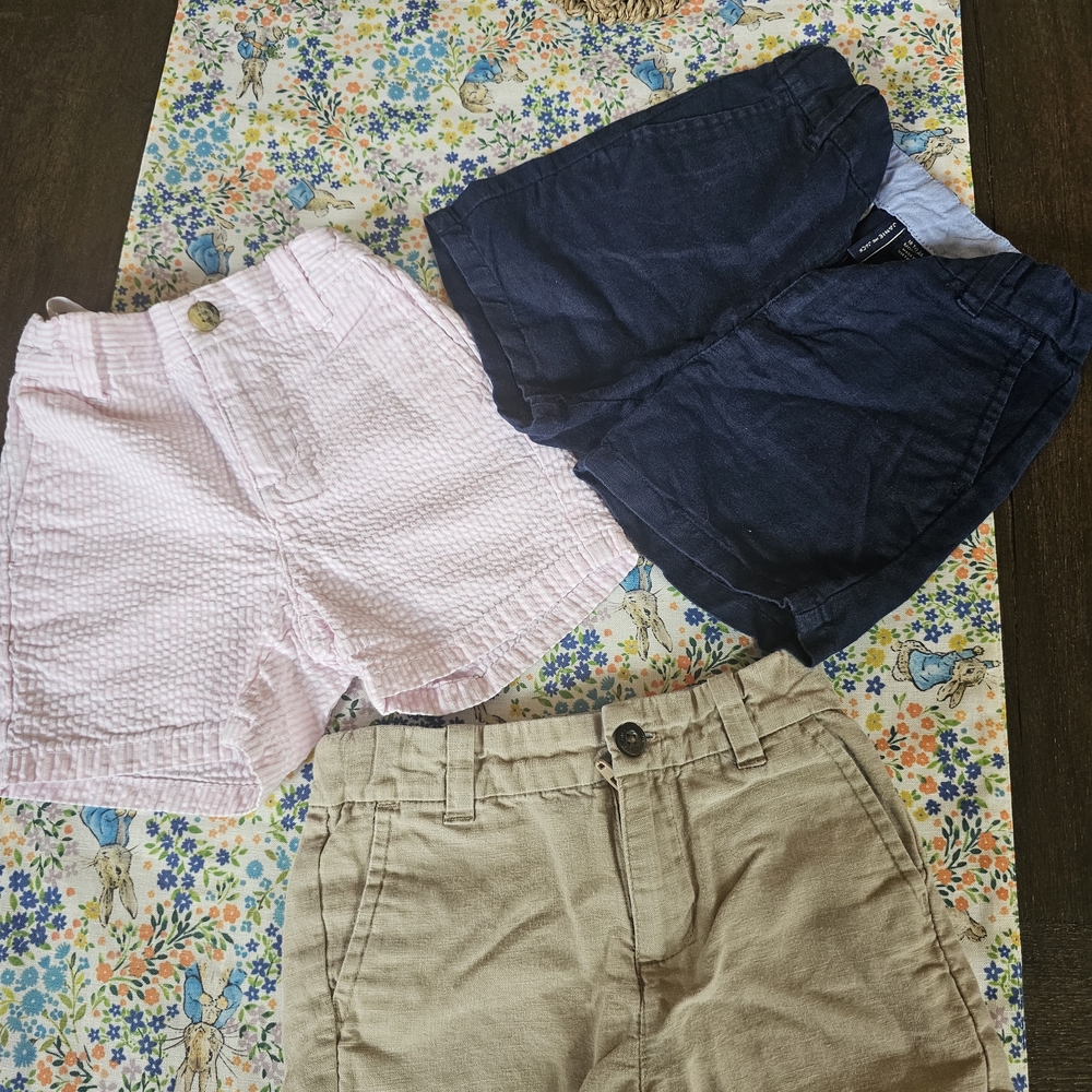 Janie and Jack Kids' Pink, Navy, and Tan Shorts Set